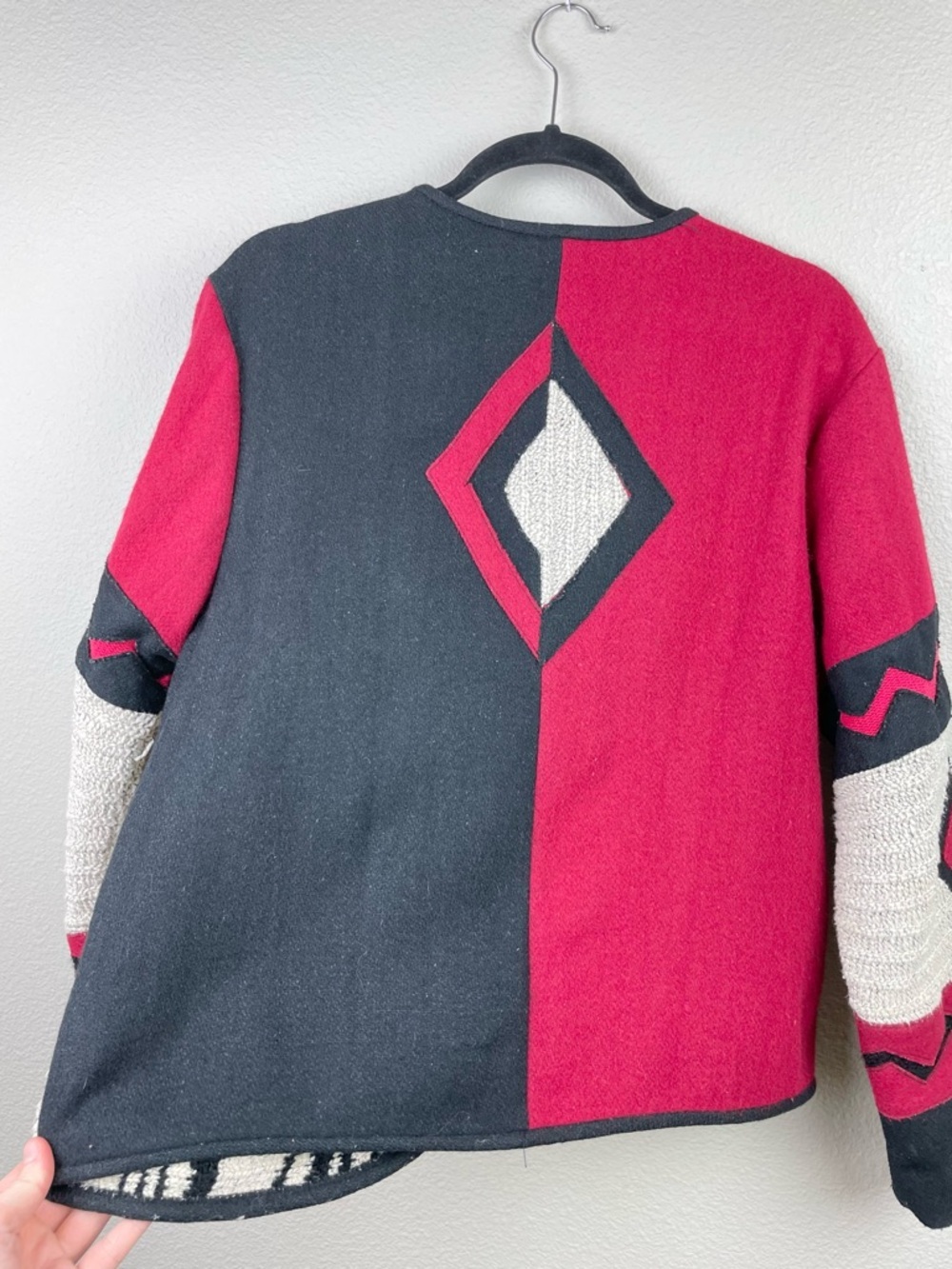 VTG Coldwater Creek Women's Medium Statement Patchwork Wool Jacket Felted Knit - Picture 15 of 15